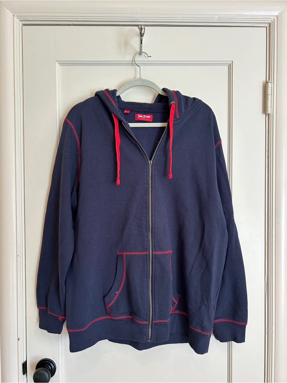 Men's Navy Zip-Up Hoodie with Red Accents
